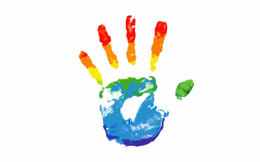 A hand print represents the pride flag and those in the LGBTQ+ community.